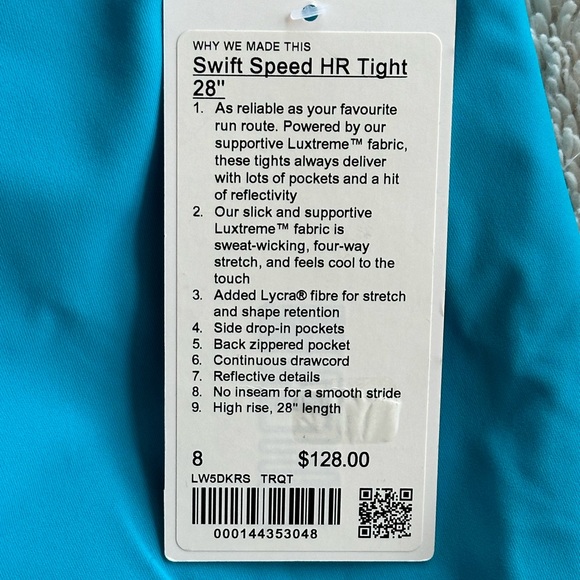 Lululemon Swift Speed HR Tight 28” Hawaiian Blue Sz 8 NWT - Picture 2 of 6
